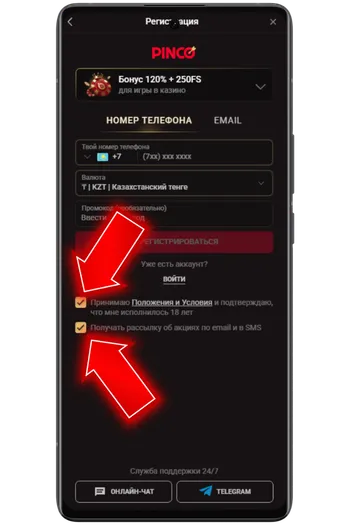 Pinco Casino условия регистрации